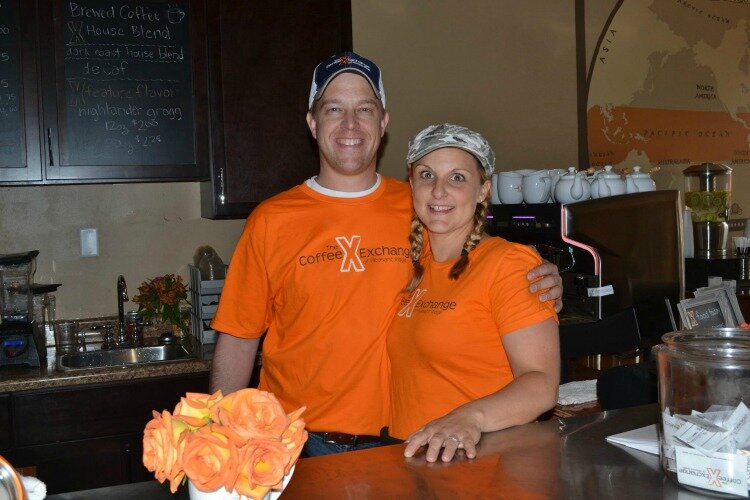 Coffee Exchange owners Sarah Peters and her husband, Joe, in their former location.