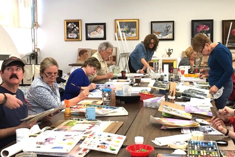 A watercolor class that Buck teaches at Art Academy Community Ed