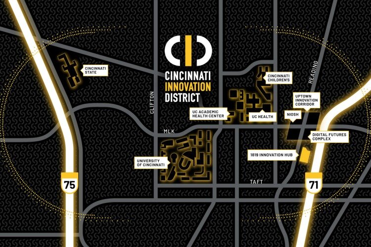 A proposed map of the new Cincinnati Innovation District.