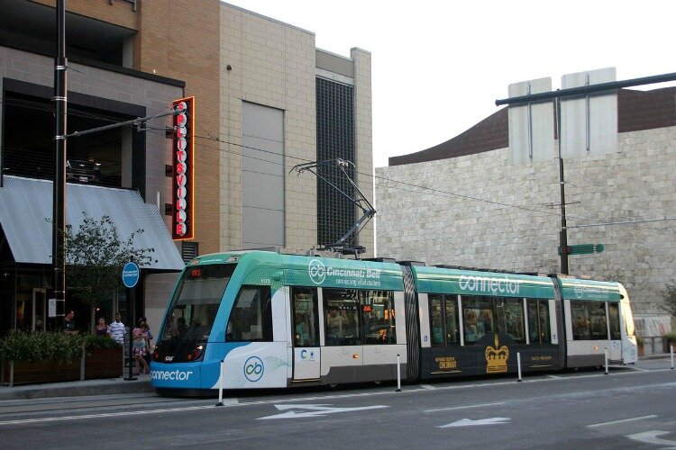 The streetcar is one of Cincinnati's environmentally friendly forms of transportation.