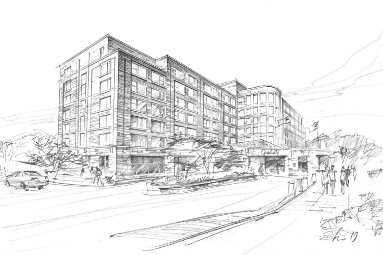 A rendering of the former Kingsgate Marriott that will convert to a Graduate property.