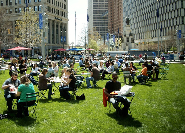 Campus Martius park is a central gathering place in downtown Detroit.