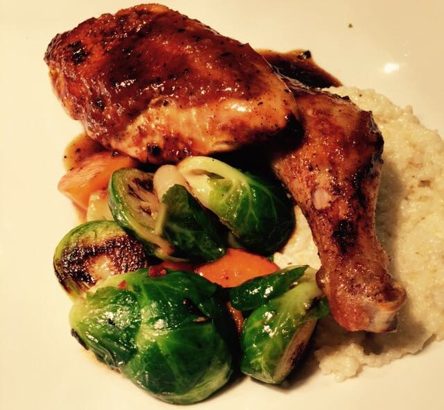 Roasted chicken and brussel sprouts at Red Feather