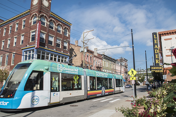 The Cincinnati Connector streetcar runs along Findlay Market.