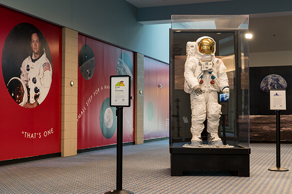 Neil Armstrong's spacesuit is among artifacts temporarily displayed amid Museum Center restorations.