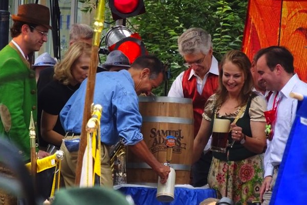 City leaders gather for a keg tapping at the 2015 Oktoberfest.