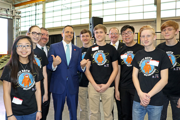 Ed Massey and Gov. Bevin with the Brainy Bots.