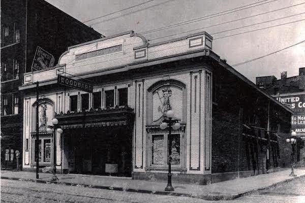 Historic photo of the Woodward Theater's marquee.