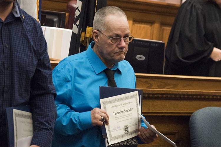 Timothy Spickler, a 63-year-old Vietnam Veteran and Stark County Honor Court graduate, who was mentored by veteran Steve Rangel.