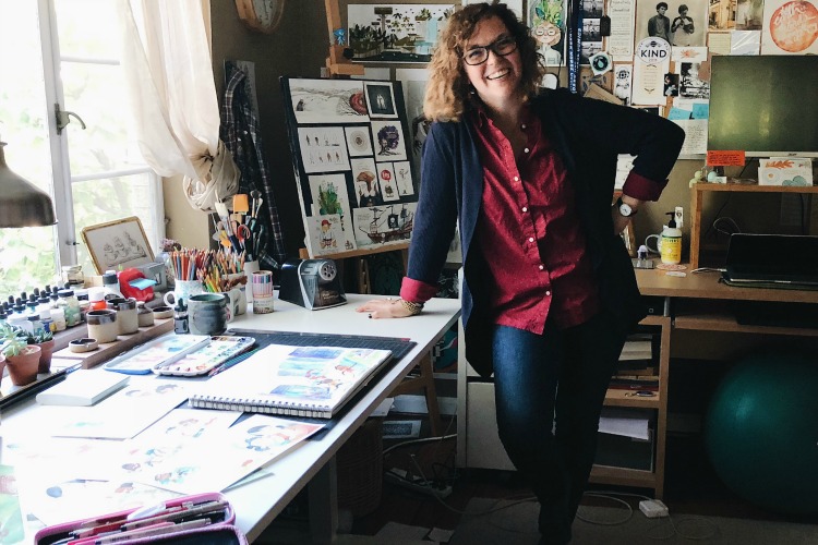 Illustrator Erin Baker in her home studio.