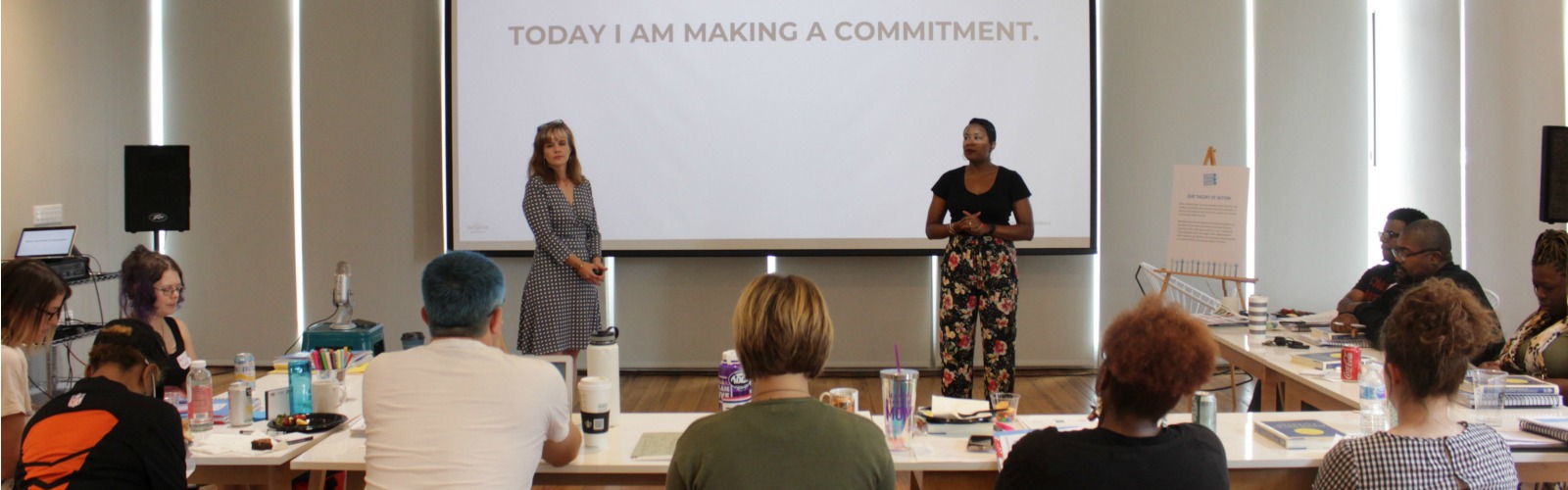 Consultants Marion Hodges Biglan and Jovian Zayne start by helping participants articulate their reasons for attending and potential positive outcomes.