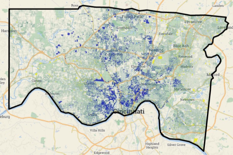 Shown in blue are the surveyed parcels in Hamilton County. The parcels were presumed vacant.