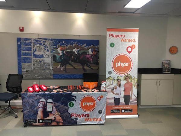 A setup in the NKY Chamber offices encourages employees and visitors to signup for Physi and participate in the Wellness Challenge.