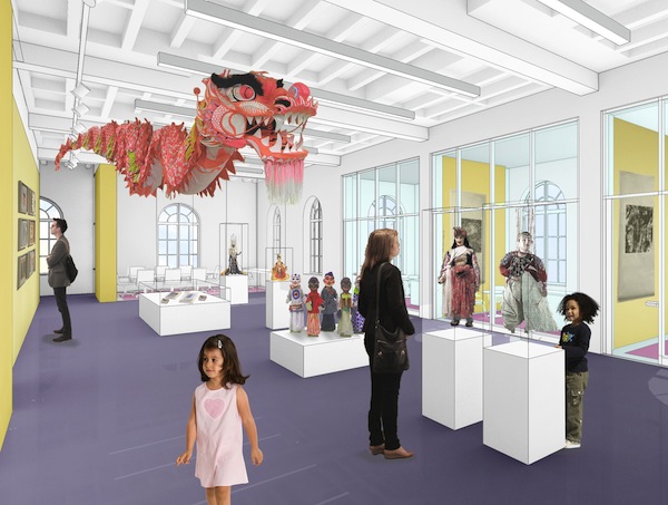 Rendering of the exhibit hall in Madcap Puppets' new building 