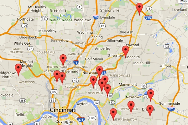 Map of Little Free Libraries across Cincinnati