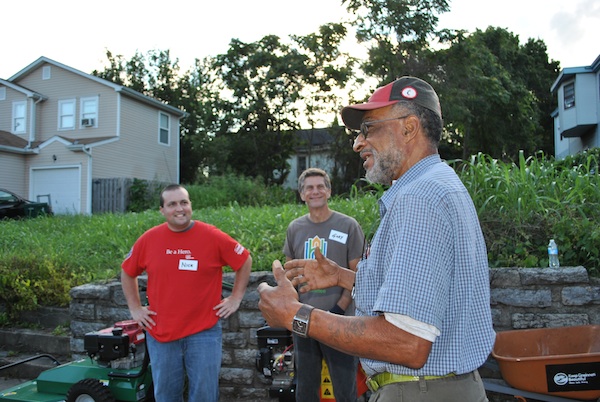 (L-R) Nick Gabel, Lowe's market product service manager; Gary Dangel, co-founder of Elevate Walnut Hills; and neighborhood resident Cecil Evans