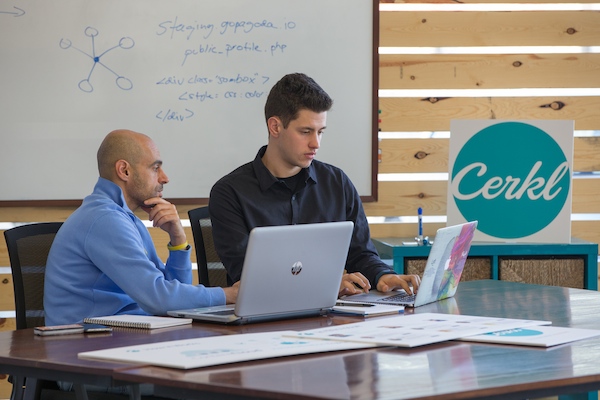 Miami University student Sam Huber (right) got to work with Cerkl co-founder Tarek Kamil as part of a startup internship