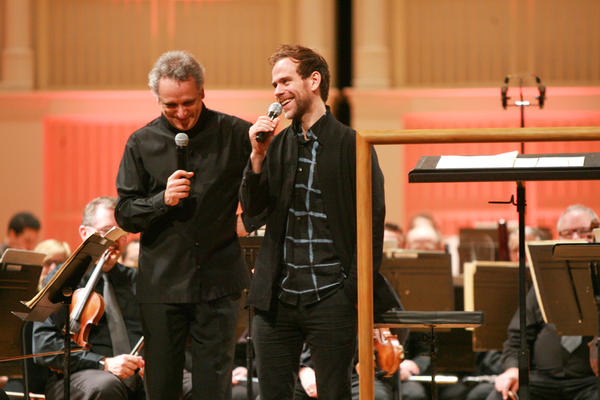 MusicNOW founder Bryce Dessner (right) and Cincinnati Symphony Music Director Louis Langree