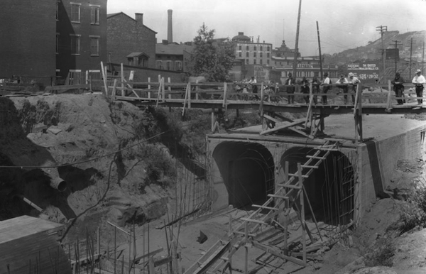 Downtown subway tunnels were built on the drained canal, then covered over to create Central Parkway