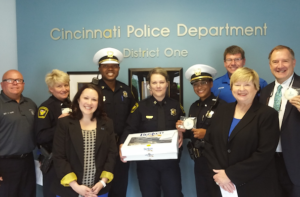Union Institute & University staff deliver cookies to Cincinnati Police District 1 to say thanks