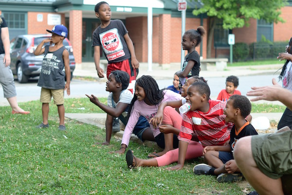 A group of children play during a Born Learning Communities meeting on July 13 in City Heights.
