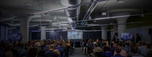 A photo from last year's Demo Day, which featured pitches from UpTech's fourth cohort.