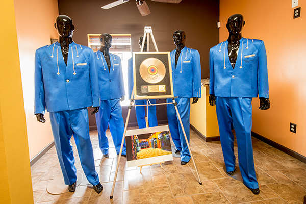 Suits worn by The Dramatics on display at United Sound Systems Recording Studio