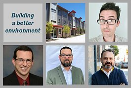Architecture Matters panel: top - Scott Hand; bottom l to r - Matthew Spangler, Chad Kohler, moderator Sanyog Rathod. Fort Lewis SOF barracks, courtesy Burgess & Niple