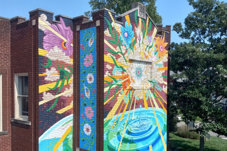 Completed mural on the Cincinnati Mennonite Fellowship building.