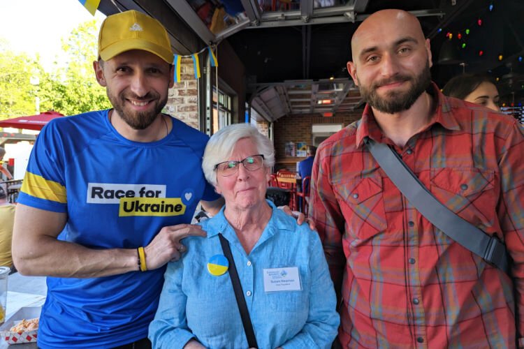 l to r: Vadym Kovalenko, Susan Neaman, vice chair of the Cincinnati Kharkiv Sister City Partnership and Maksym Pasichnyk.