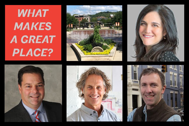 What makes a great place participants: top right moderator Angela Mazzi; bottom l to r panelists: Phil Beck, Kurt Platte, and John Blake