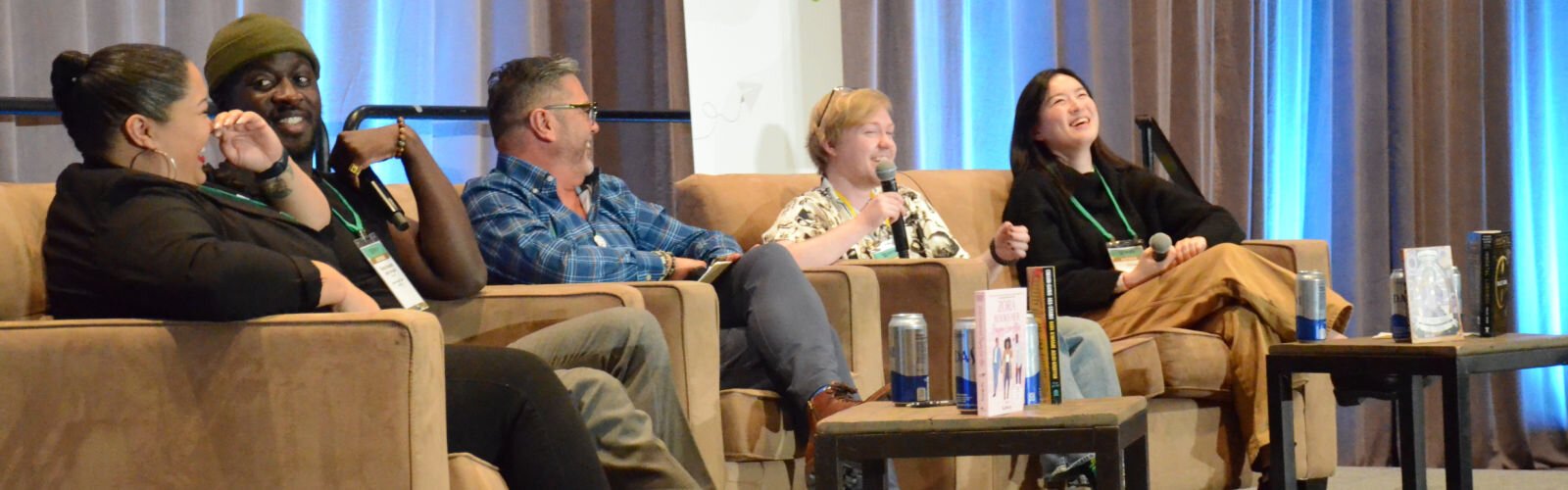 Relaxing with fellow author's during an author talk at a previous Winter Institute gathering.