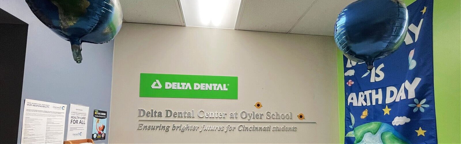 The waiting room in the Delta Dental Center at Oyler, home to the first SBDC with three dental operatories, decked out for Earth Day.