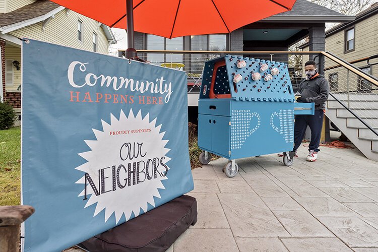 The rolling coffee cart comes out for both Sidewalk Hospitality and community events.
