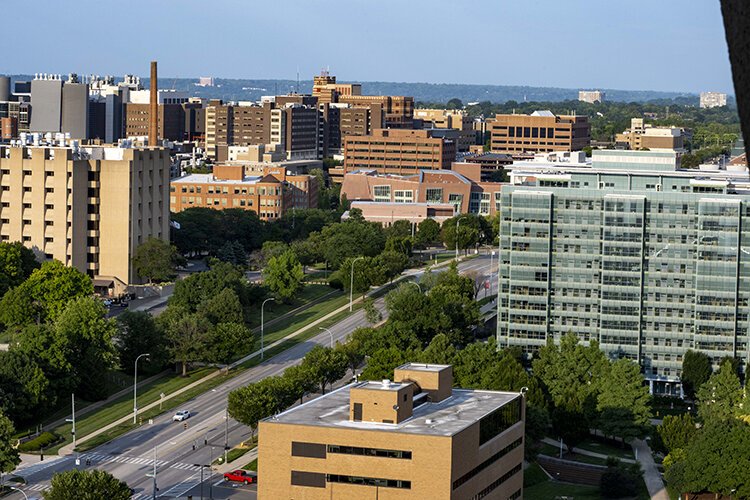 Panorama tour: UC's East Campus and MLK Drive seen from top of CT.