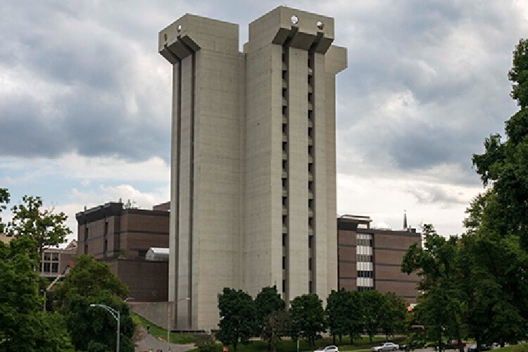 View of Crosley Tower from Burnett Woods entrance.