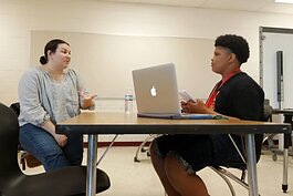 Voices of Youth reporter Kendall Crawley interviews his school counselor with composure.