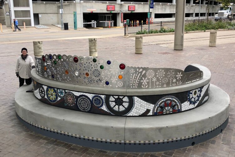 Jan Brown Checco with the completed tiara bench.