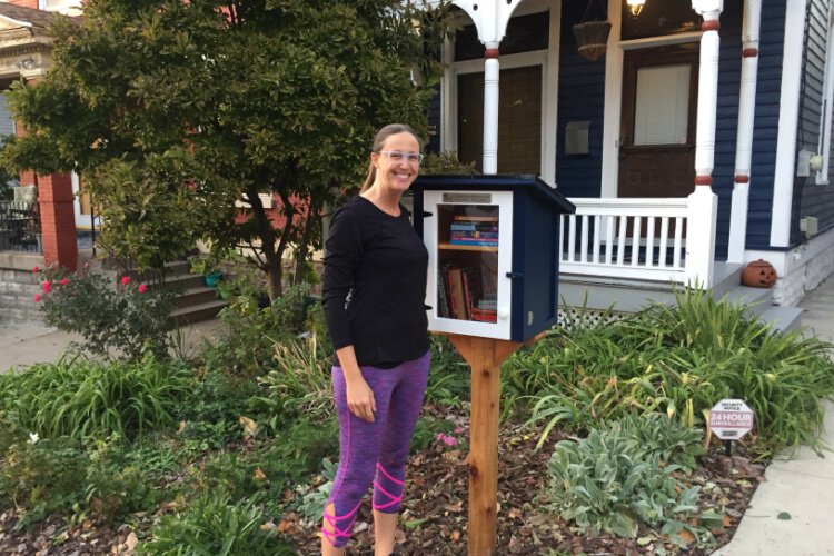 Kate Westrich and her “Little Blue House Library” in Clifton, charter #75890.