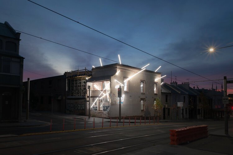 Ian Strange, LIGHT INTERSECTIONS II, 2021. Site - specific light installation, Sydney, Australia