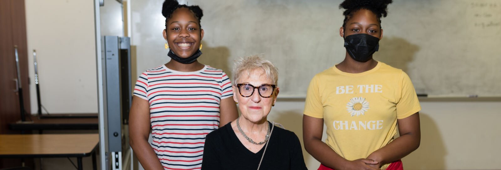 l to r: Voices of Youth student Lorraine Williamson, Ms. Faimim, twin sister Isabella