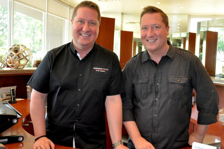 Matt (L) and Mark at the front desk of the Christopher Marcus salon at the Madison.