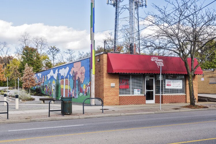 Mt. Airy Commons, public parking funded by a $350,000 grant, is handsomely accentuated by this mural, which bedecks the side of Little Brothers Friends of the Elderly and is visual touchpoint for Mt. Airy's business district.