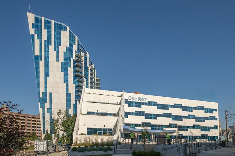 The Ascent at Roebling’s Bridge in Covington was completed in 2008. OneNKY Center's aesthetics are similar color schemes and shape, but that is where the similarities diverge.