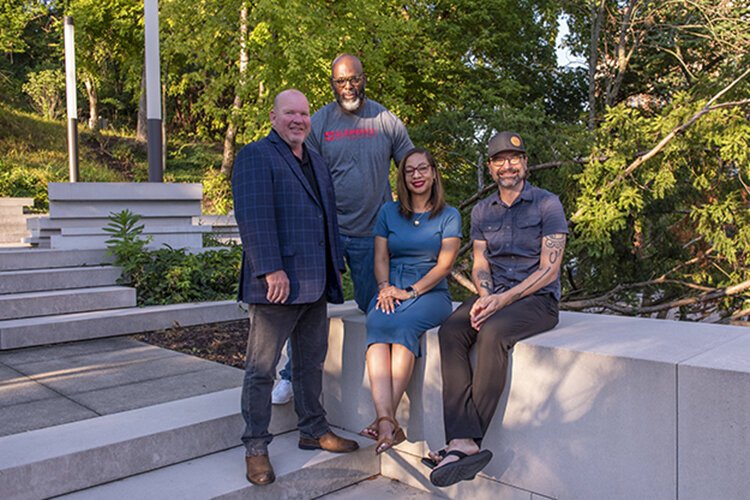 l to right: Jamie Steele, Damian Hoskins, Rickell Howard Smith, and Mike Moroski gathered at the Cincinnati Art Museum Art Steps