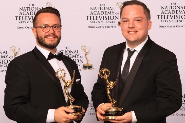 Chris Ashwell and Shawn Braley at the 2019 regional Ohio Valley Emmy Awards.