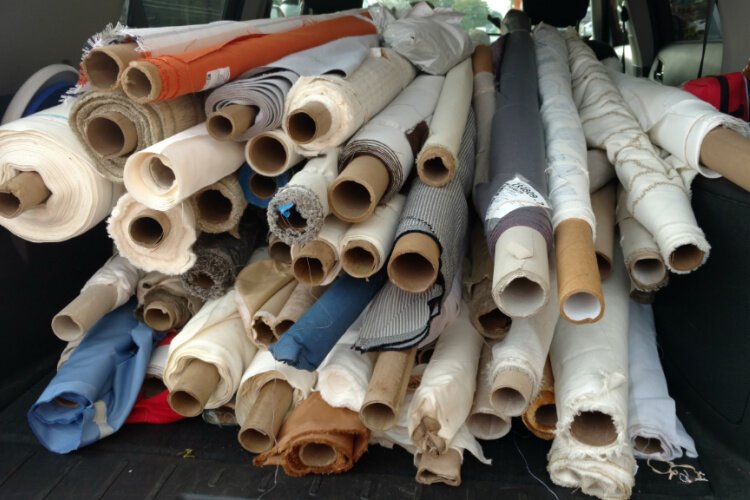 Fabric samples collected by volunteers with the Cincinnati Recycling and Reuse Hub.