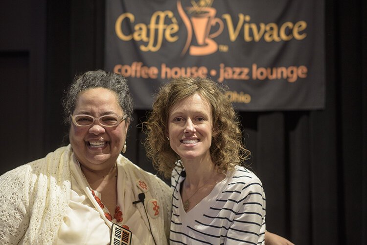 Kathryne Gardette and Kelly Carr at last week's Open Newsroom in Walnut Hills.