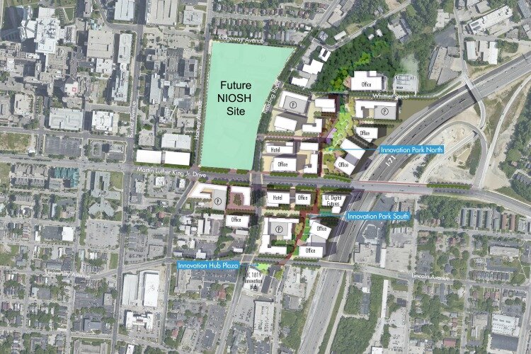 The NIOSH site will sit on 14 acres in the northwest quadrant of the Uptown Innovation Corridor.