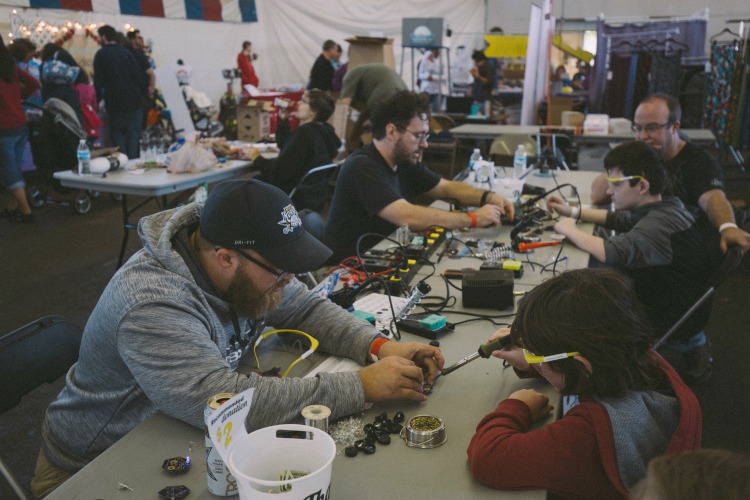 A soldering workshop at the last Faire held at Union Terminal.